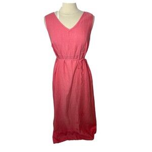 KLEEN Dress Pink 100% Linen Lagenlook Beachy Maxi Long Back Buttons Boho L
